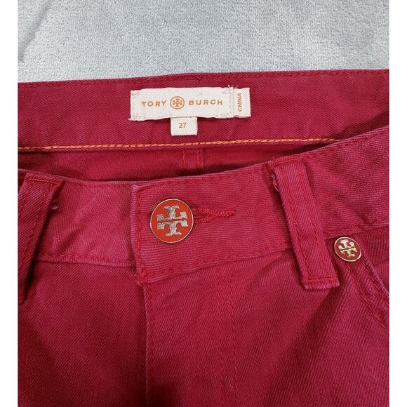 Tory Burch Red Cropped Skinny Jeans Women’s Size 27 - Picture 6 of 11